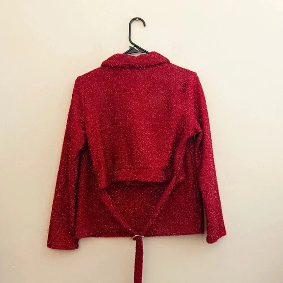 Red metallic fuzzy 2 piece set holiday part Christmas datenight small mini skirt - Picture 3 of 6